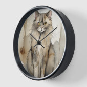 メインクーンウォーターカラーイラストレーション 壁時計 (傾斜)