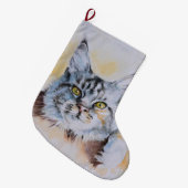 メインクーンウォーターカラークリスマスストッキング ラージクリスマスストッキング (正面 (吊り時))