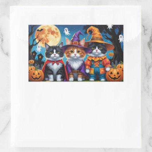 メインクーンキャッツカボンプキンハロウィンおもしろい 長方形シール (バッグ)