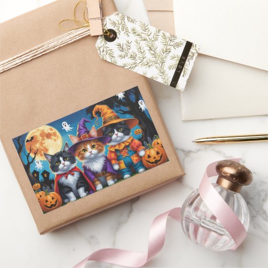 メインクーンキャッツカボンプキンハロウィンおもしろい 長方形シール (ギフト)