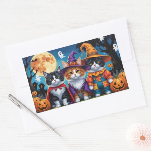 メインクーンキャッツカボンプキンハロウィンおもしろい 長方形シール (封筒)
