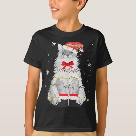 メインクーンキャットクリスマスツリークリスマスママパパギフト Tシャツ (正面)