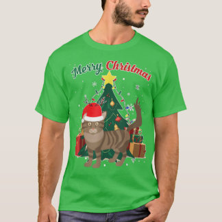 メインクーンキャットクリスマスツリー雪フレーククリスマスプレ Tシャツ