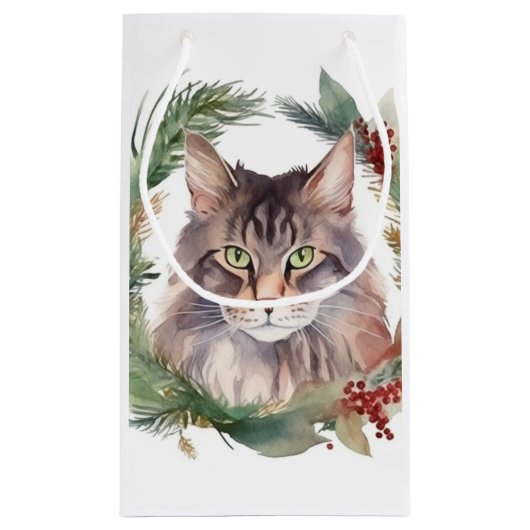 メインクーンキャットクリスマスリースフェスティバルキッテン スモールペーパーバッグ (裏面)