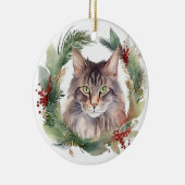 メインクーンキャットクリスマスリースフェスティバルキッテン セラミックオーナメント (右)