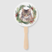 メインクーンキャットクリスマスリースフェスティバルキッテン ハンドファン (正面)