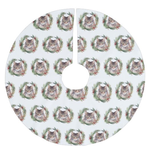 メインクーンキャットクリスマスリースフェスティバルキッテン ブラッシュドポリエステルツリースカート (正面)