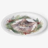 メインクーンキャットクリスマスリースフェスティバルキッテン ペーパープレート (アングル)