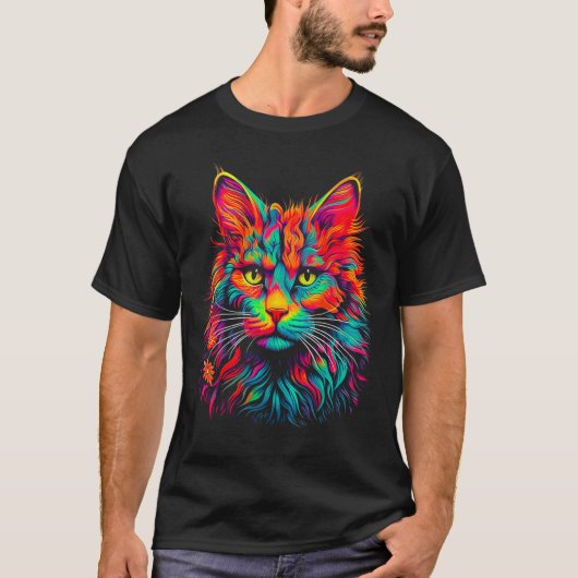 メインクーンポップアート猫 Tシャツ (正面)