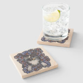 メインクーンリーンカリコキャットパープルデイジー ストーンコースター (横)