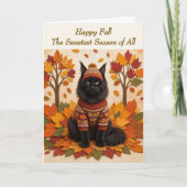メインクーン かわいい 猫 紅葉 秋 家族 カード (正面)
