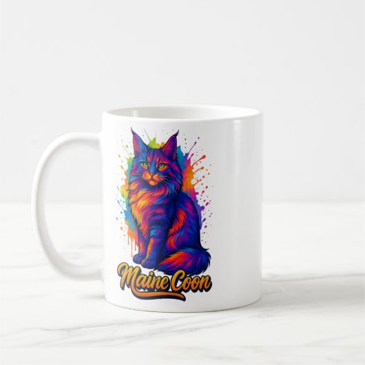 メインクーン ポップアート カラフル 猫 イラスト コーヒーマグカップ (左)