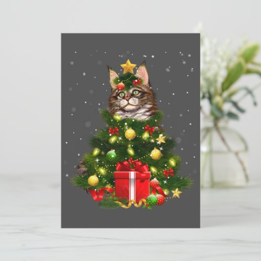 メインクーン 猫 クリスマスツリーライト 猫好き クリスマス 丑い 招待状 (スタンド正面)