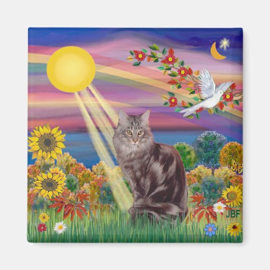 メインクーン 猫 10 - 秋の太陽 マグネット (正面)
