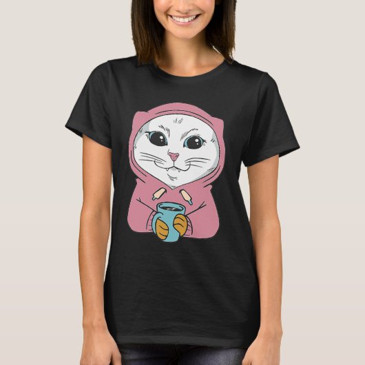 メインクーン 白 猫服 猫 ねこ ネコ Tシャツ (正面)