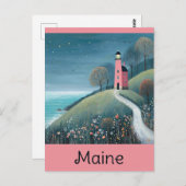 メインコーストライトハウスウォーターカラートラベル ポストカード (正面/裏面)