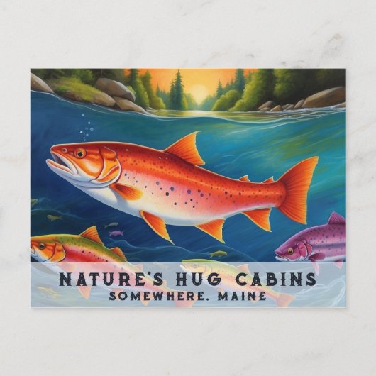 *~*メインサーモン魚スイミングビューティフルアートAP49 シーズンポストカード (正面)