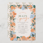 メインスクイズオレンジフローラブライダルシャワー 招待状 (正面/裏面)