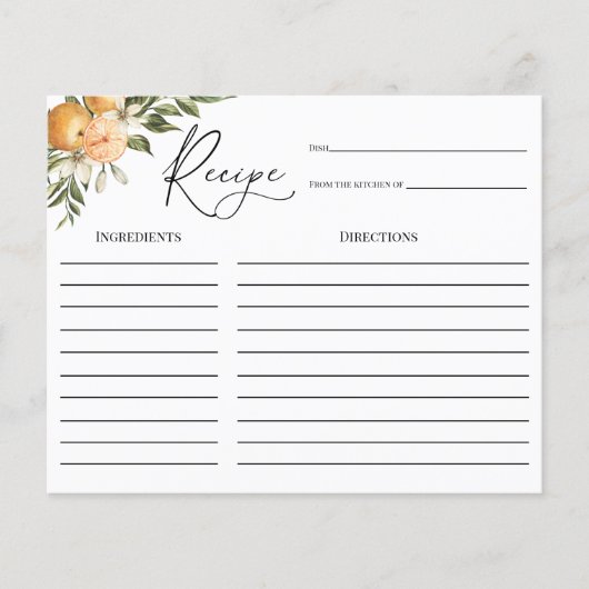 メインスクイズオレンジブライダルシャワーレシピカード (正面)