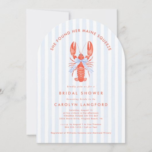 メインスクイズコーストロブスターブライダルシャワー 招待状 (正面)