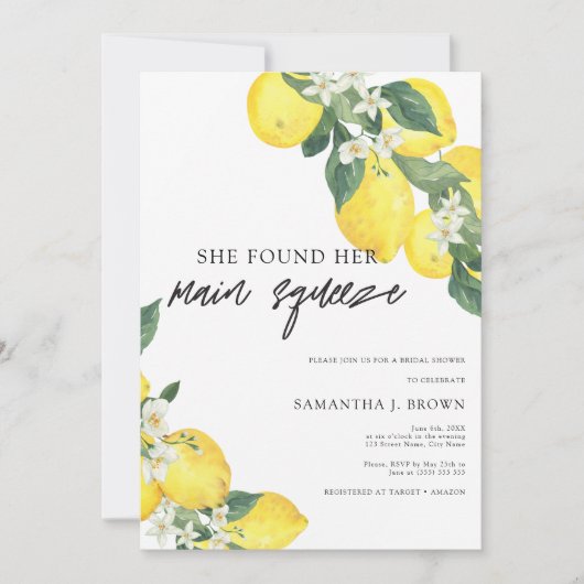 メインスクイズサマーモダンブライダルシャワー 招待状 (正面)