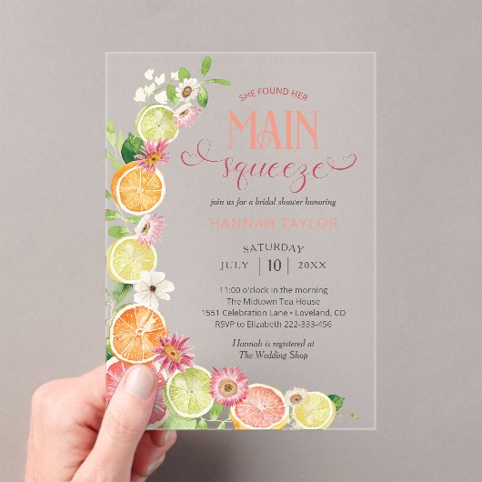 メインスクイズシトラスサマーブライダルシャワー アクリル招待状 (インサイチュ (ポータブル))