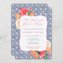 メインスクイズシトラスフラワーズブルーウェディングシャワー 招待状