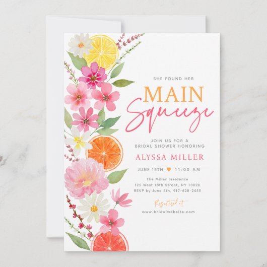 メインスクイズシトラスフローラブライダルシャワー 招待状 (正面)
