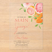メインスクイズシトラスブライダルシャワーオレンジ アクリル招待状 (正面)