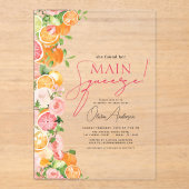 メインスクイズシトラスブライダルシャワーオレンジ アクリル招待状 (正面)