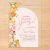 メインスクイズシトラスブライダルシャワーオレンジ アクリル招待状 (正面)