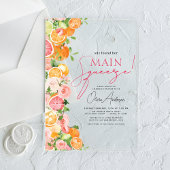 メインスクイズシトラスブライダルシャワーオレンジ アクリル招待状