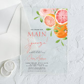 メインスクイズシトラスブライダルシャワーオレンジ アクリル招待状