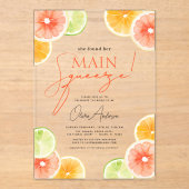 メインスクイズシトラスブライダルシャワーオレンジ アクリル招待状 (正面)
