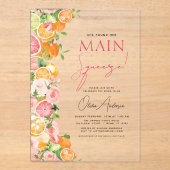 メインスクイズシトラスブライダルシャワーオレンジ アクリル招待状 (正面)