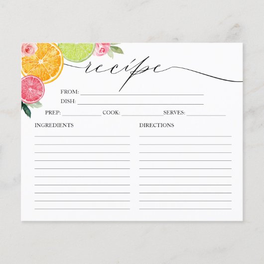 メインスクイズシトラスブライダルシャワーレシピカード (正面)