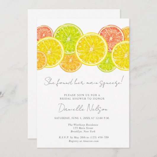 メインスクイズシトラスブライダルシャワー 招待状 (正面/裏面)