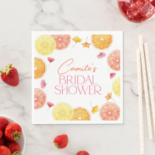 メインスクイズシトラスブライトフラワーズブライダルシャワー スタンダードランチョンナプキン (インサイチュ)