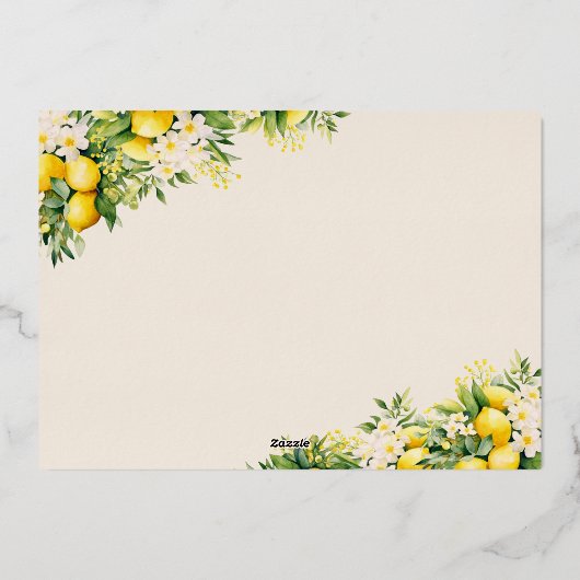 メインスクイズシトラスボホブライダルシャワー写真 箔招待状 (裏面)