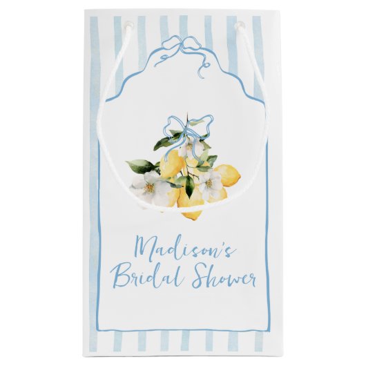 メインスクイズシトラスレモンモノグラムブライダルシャワー スモールペーパーバッグ (裏面)