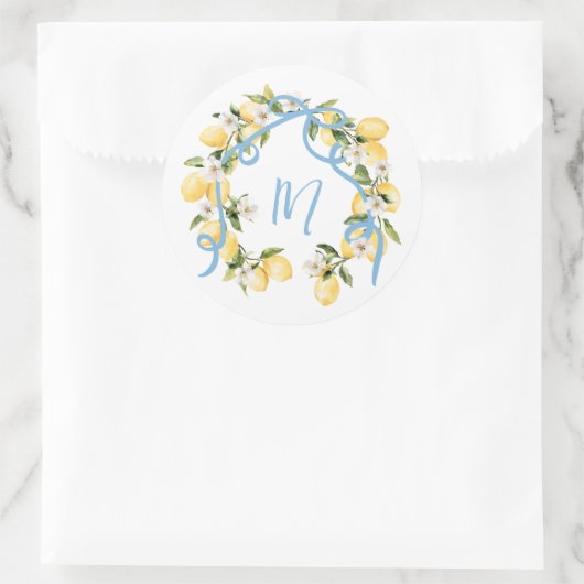 メインスクイズシトラスレモンモノグラムブライダルシャワー ラウンドシール (バッグ)