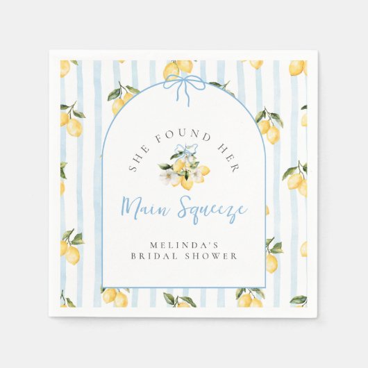 メインスクイズシトラスレモンリボンブライダルシャワー スタンダードカクテルナプキン (正面)