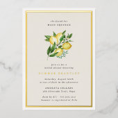 メインスクイズボエレガントタニカルレモンブライダルシャワー 箔招待状 (正面)