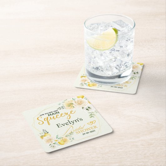 メインスクイズレモエレガントンフローラブライダルシャワー スクエアペーパーコースター (インサイチュ)