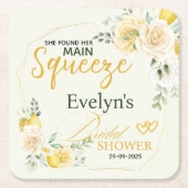 メインスクイズレモエレガントンフローラブライダルシャワー スクエアペーパーコースター (正面)