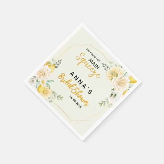 メインスクイズレモエレガントンフローラブライダルシャワー スタンダードカクテルナプキン (角)