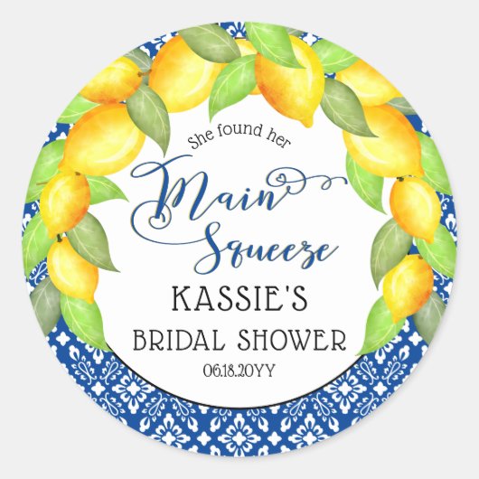 メインスクイズレモンイタリアンブライダルシャワークラシック ラウンドシール (正面)