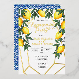 メインスクイズレモンイタリアン婚約パーティ金ゴールド 箔招待状