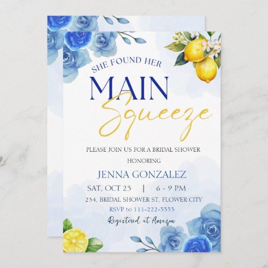 メインスクイズレモンシトラスブライダルシャワー 招待状 (正面/裏面)