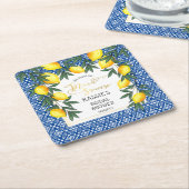 メインスクイズレモントロピカルブライダルシャワー スクエアペーパーコースター (アングル)